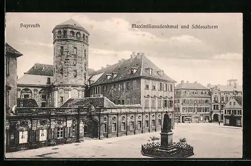 AK Bayreuth, Maximiliansdenkmal und Schlossturm
