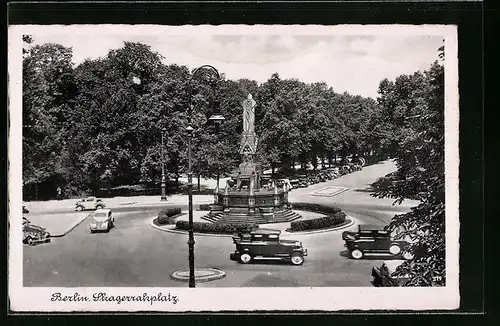 AK Berlin, Kreisverkehr am Skagerrakplatz mit Denkmal