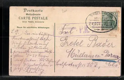 AK Säckingen, Rheinbrücke mit Blick auf die Kirche