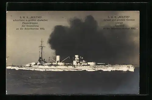 AK SMS Panzerkreuzer Moltke gibt Volldampf, Zur Erinnerung an die Amerikareise 1912