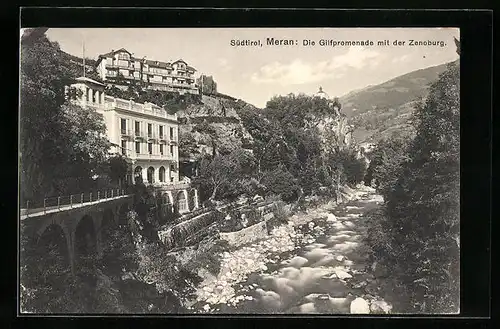 AK Meran, Die Gilfpromenade mit der Zenoburg