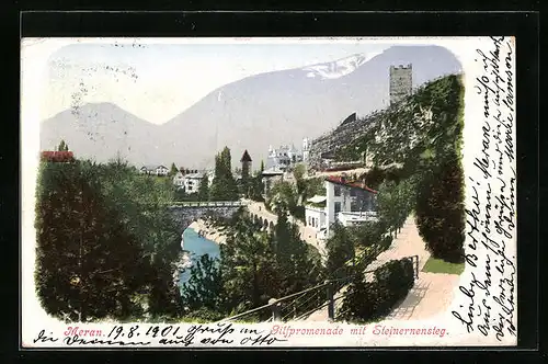 AK Meran, Gilfpromenade mit Steinernensteg