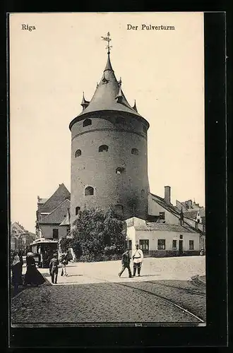 AK Riga, Strassenbahn am Pulverturm