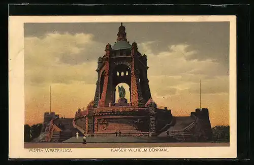 AK Porta Westfalica, Kaiser Wilhelm-Denkmal im Abendrot