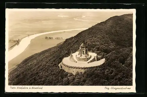 AK Porta Westfalica, Kaiser Wilhelm-Denkmal, Fliegeraufnahme