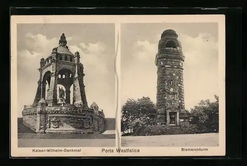 AK Porta Westfalica, Kaiser-Wilhelm-Denkmal, Bismarckturm