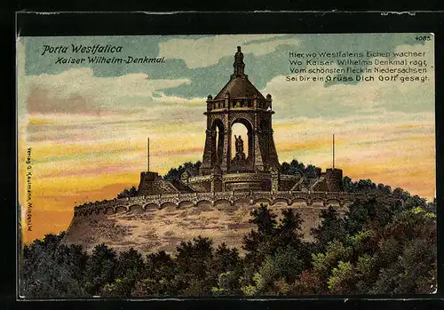 AK Porta Westfalica, Kaiser-Wilhelm-Denkmal mit Vers