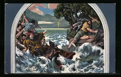 Künstler-AK Wilhelm Tell, Tell`s Sprung