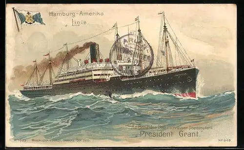 Lithographie Hamburg-Amerika Linie, Passagierschiff, Postdampfer President Grant