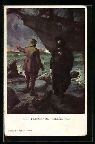 Künstler-AK Der fliegende Holländer am Hafen