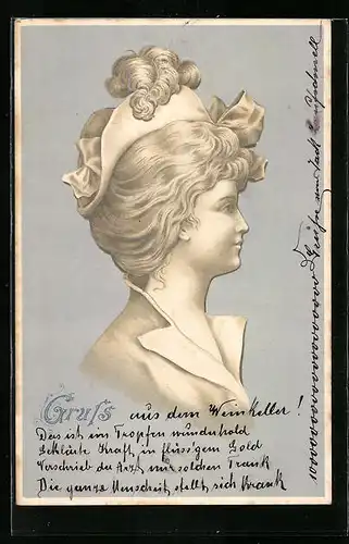 Präge-AK Seitenportrait einer Dame mit Lockenfrisur, Jugendstil