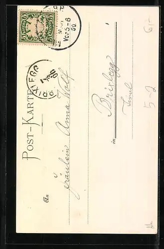 Künstler-AK Portrait einer jungen Frau hinter Holz, Jugendstil