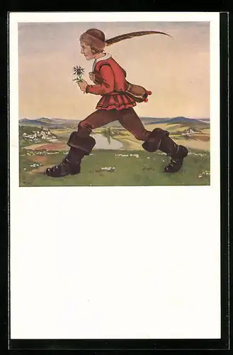 Künstler-AK Peter Schlemihl wandert über Land