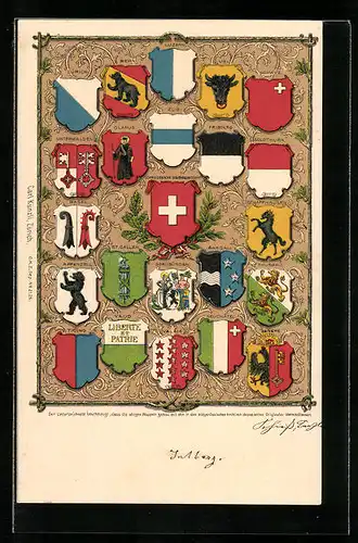 Künstler-AK Wappen der Schweiz und der Kantone