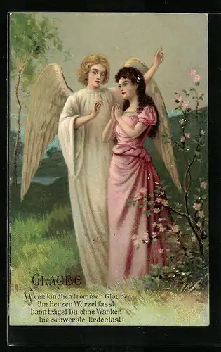 Präge-AK Engel des Glaubens, Betende Frau