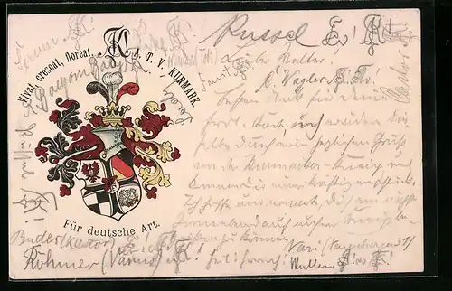 AK Vivat, crescat, floreat., Studentenwappen der A.T.V. Kurmark