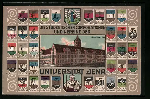 Passepartout-Lithographie Jena, Studentenwappen der studentischen Corporationen und Vereine der Universität