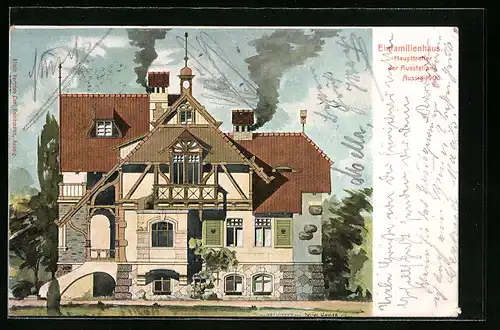 Künstler-AK Aussig, Einfamilienhaus, Haupttreffer der Ausstellung 1903