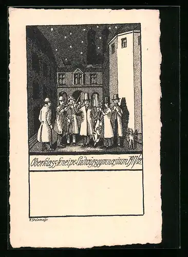 Künstler-AK München, Oberklass-Kneipe des Ludwigsgymnasiums 1911 /12