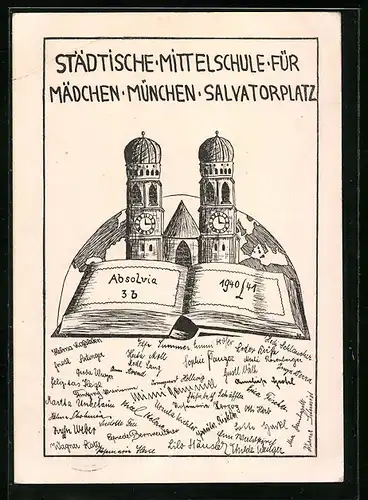 Künstler-AK München, Städtische Mittelschule für Mädchen am Salvatorplatz