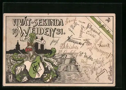 Künstler-AK Weiden, Vivat Sekunda 1931, Studentenwappen