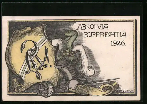 Künstler-AK Absolvia Rupprechtia 1926, Studentenwappen