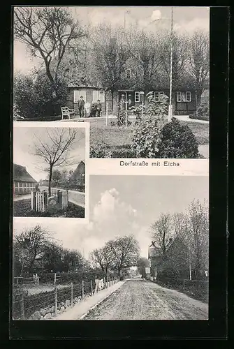 AK Stubbendorf, Gasthaus Eiche und Dorfstrasse, Denkmal