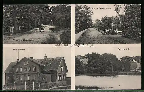 AK Beringstedt i. H., Dorfstrasse, Schule und Ostermühle