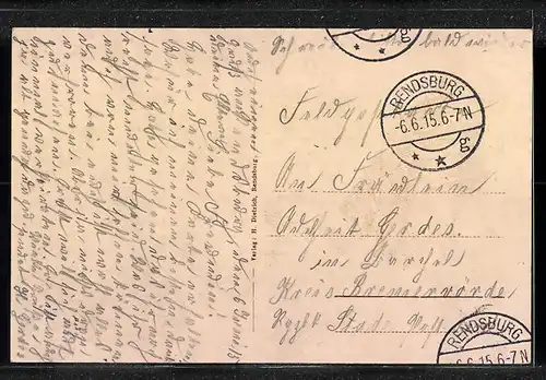 AK Rendsburg, Partie in der Hohestrasse, mit Radfahrer