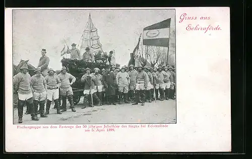 AK Eckernförde, Siegesfeier 1899, Fischergruppe des Festzuges
