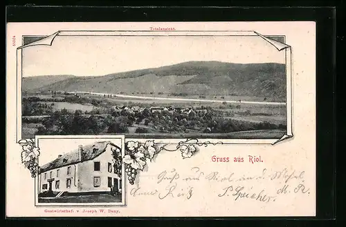 Passepartout-AK Riol, Totalansicht und Gasthaus Dany