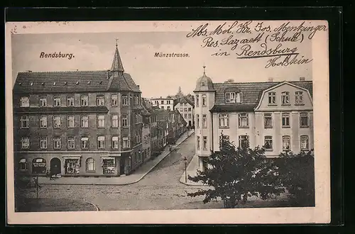 AK Rendsburg, Kreuzung Münzstrasse aus der Vogelschau