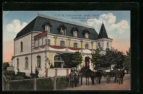 AK Rendsburg, Villa J. H. W. Schumacher, praktischer Heilk., Kanalblick