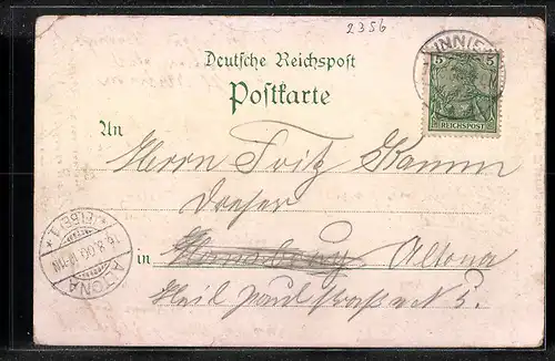 AK Innien, Strassenpartie mit Windmühle, Villa, Geschäftshaus