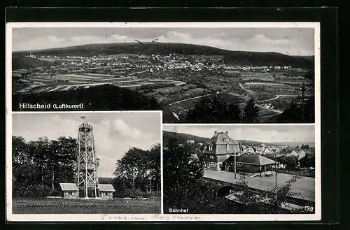 AK Hillscheid, Ortspanorama, Bahnhof aus der Vogelschau