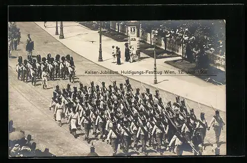 AK Kaiser-Jubiläums-Huldigungsfestzug, Wien 12. Juni 1908, Gr. XIX: Feldmarschall Radetzky und seine Truppen