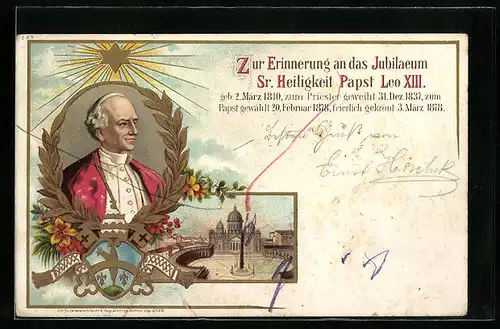 Lithographie Rom, Petersdom mit Petersplatz, Zur Erinnerung an das Jubiläum Sr. Heiligkeit Papst Leo XIII.
