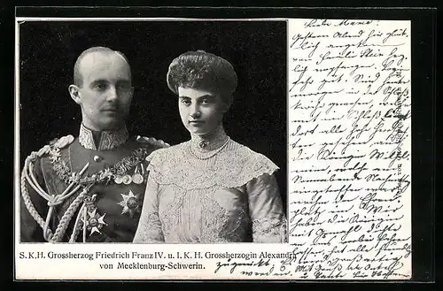 AK Grossherzog Friedrich Franz IV. und Grossherzogin Alexandra von Mecklenburg