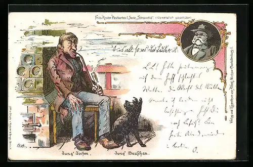 Lithographie Jung Jochen und Jung Bauschan aus Fritz Reuters Stromtid, Fritz Reuter