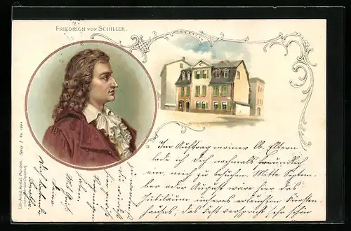 Lithographie Porträt von Friedrich von Schiller