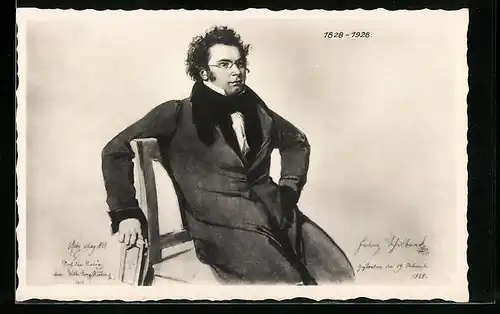 Künstler-AK Franz Schubert sitzt lässig auf einem Stuhl