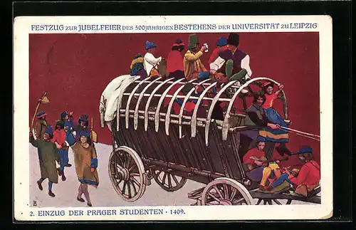 AK Leipzig, Festzug zur Jubelfeier des 500 jährigen Bestehens der Universität, Einzug der Prager Studenten