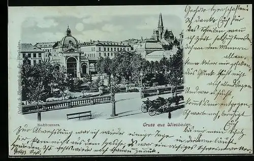 Mondschein-AK Wiesbaden, Partie am Kochbrunnen