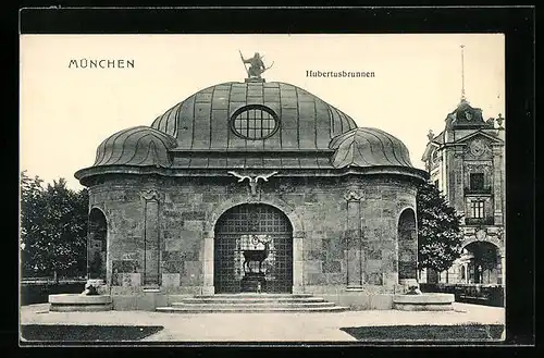 AK München, Frontalansicht des Hubertusbrunnen