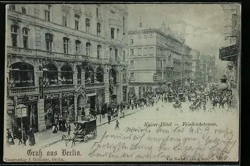 Mondschein-AK Berlin, Friedrichstrasse mit dem Kaiser-Hotel