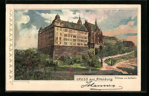 Künstler-AK Max Dutzauer: Altenburg, Ansicht des Schlosses mit Auffahrt