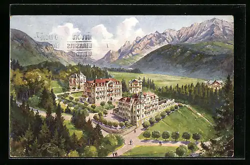 Künstler-AK Bad Reichenhall, Haus Panorama der Ferienheime für Handel und Industrie