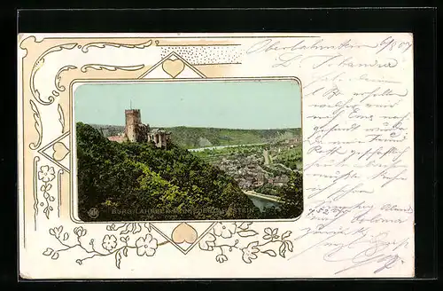 AK Niederlahnstein, Blick zur Burg Lahneck