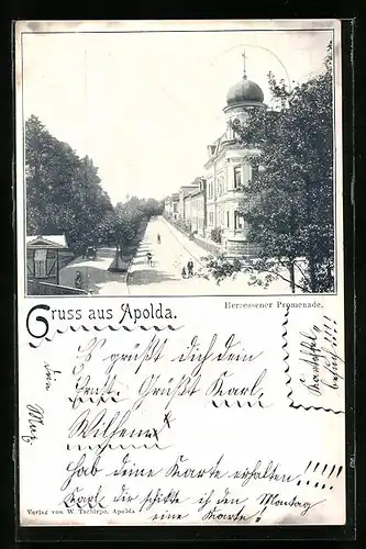 AK Apolda, Herressener Promenade mit Wohnhäusern