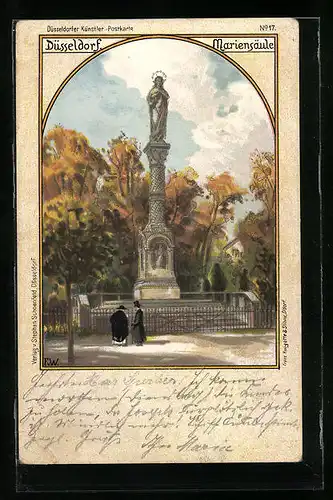 Lithographie Düsseldorf, Besucherinnen bei der Mariensäule